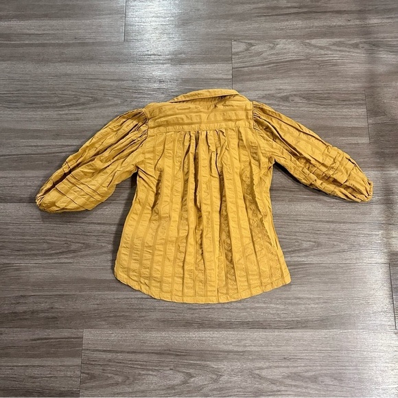 3/$20⚡️Free People Yellow Short Sleeve Textured Button Down Collared Blouse Top - Picture 8 of 11